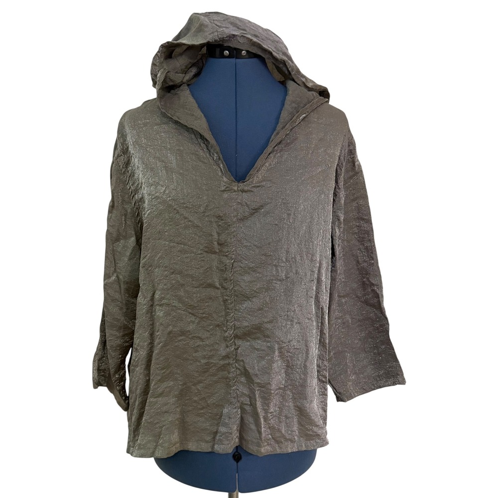 Cut Loose Gray Metallic Hooded Tunic Top Goblincore Lagenlook Whimsigoth L USA